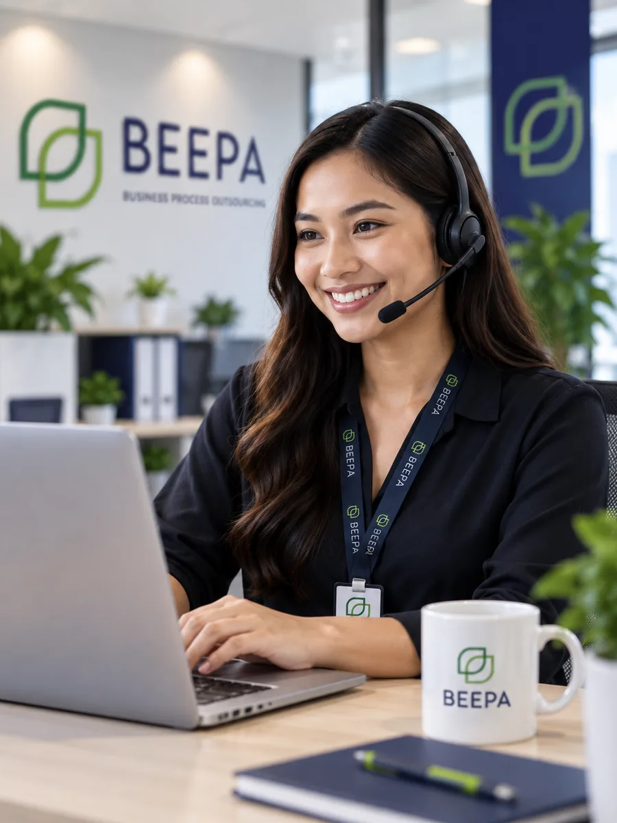 Beepa support professional with headset in the office